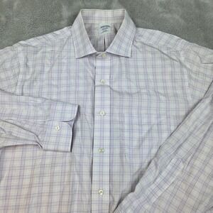 Brooks Brothers Dress Shirt Mens 16.5-35 Slim Fit Non-Iron Cotton Check Purple